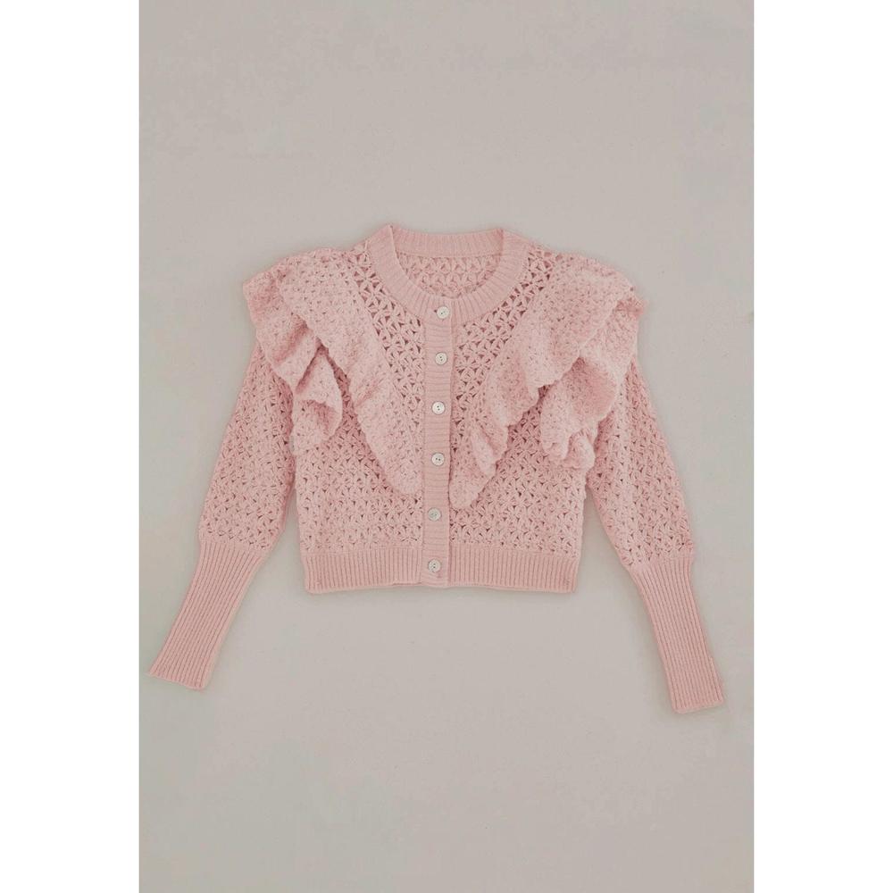FARM Rio Pink Ruffled Cardigan